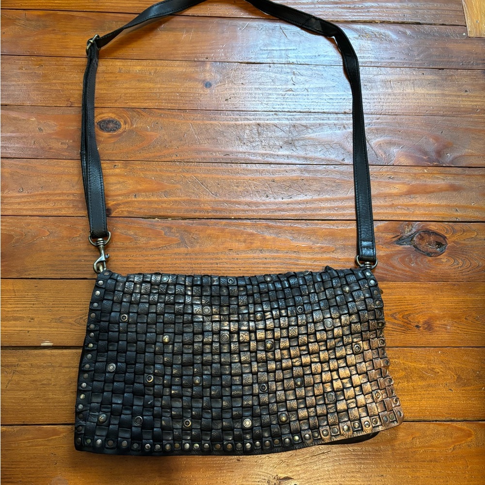 Kompanero Black Woven Leather Shoulder Bag